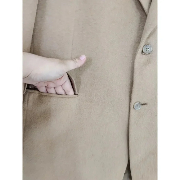 Evan Picone 100% Camel Hair Lined Coat Tan Single Breasted Overcoat Size 42L - Picture 7 of 10